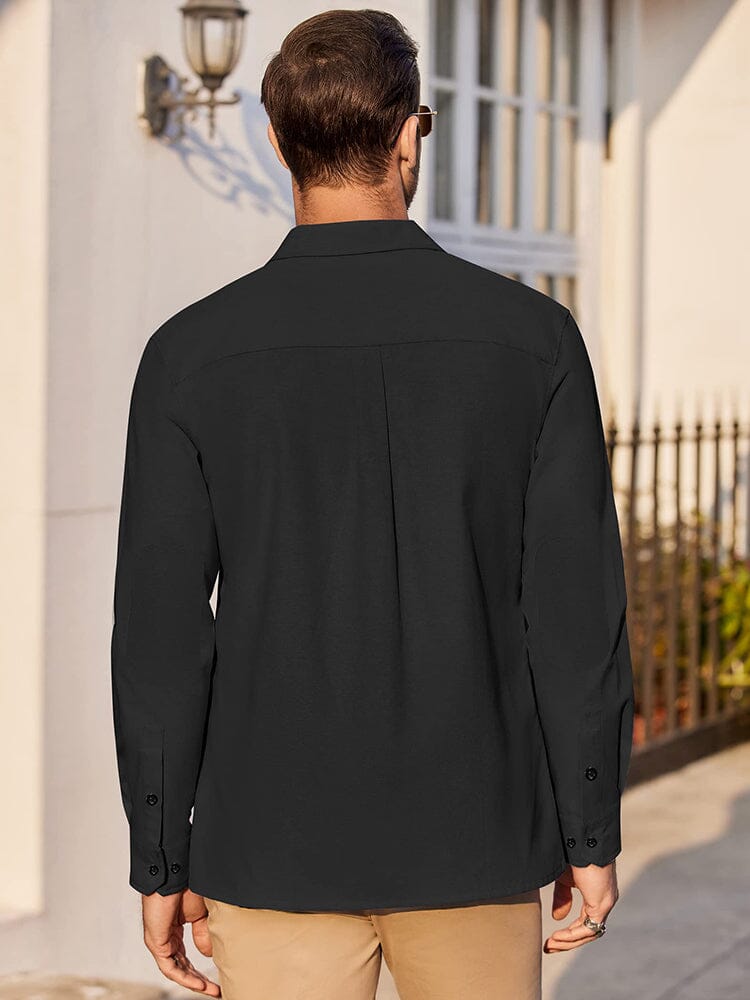 Classic Solid Long Sleeve Button Shirt with Chest Pocket (US Only)