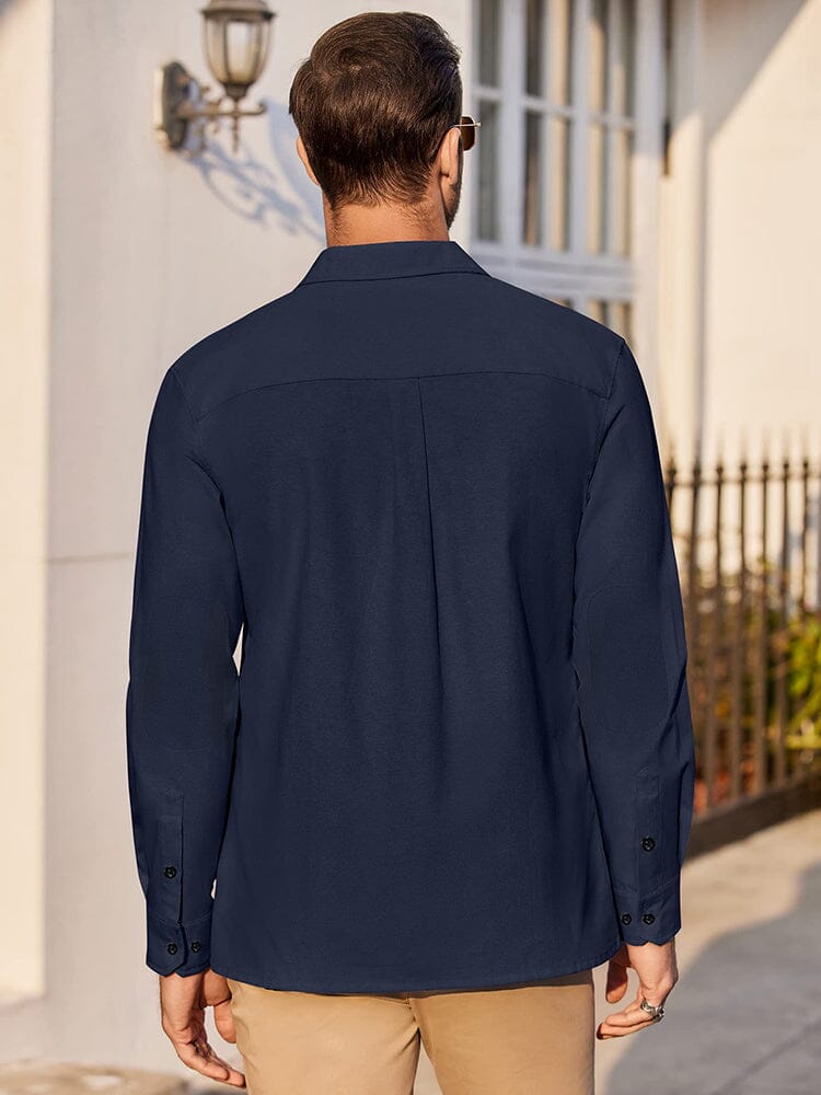 Classic Solid Long Sleeve Button Shirt with Chest Pocket (US Only)