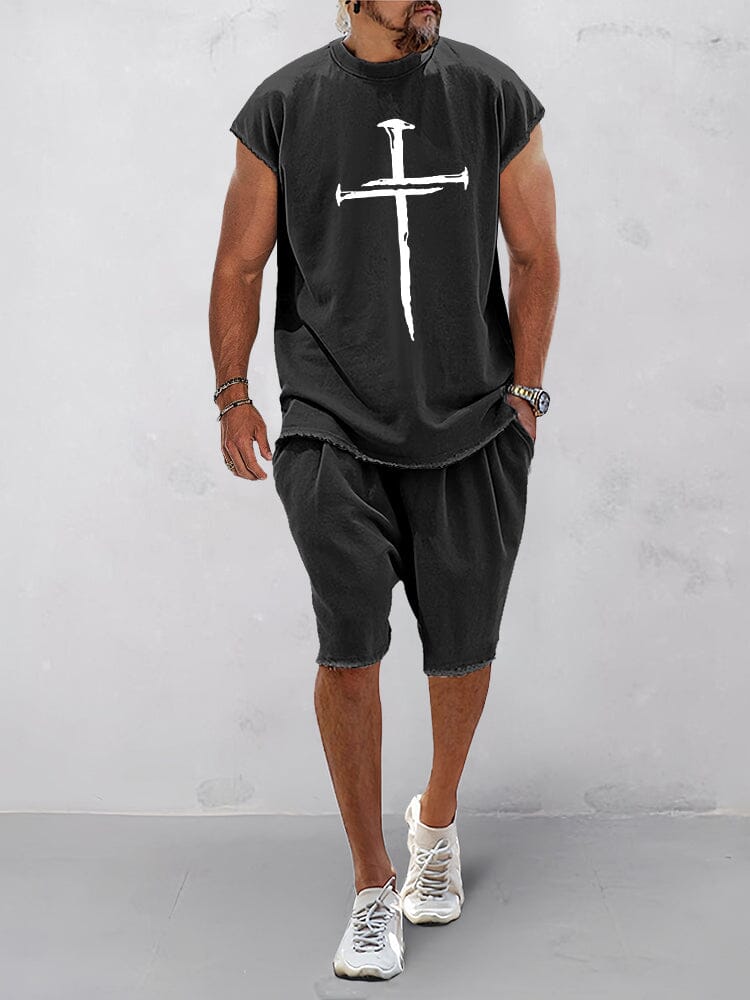 Cozy Crucifix Graphic Tracksuits Set