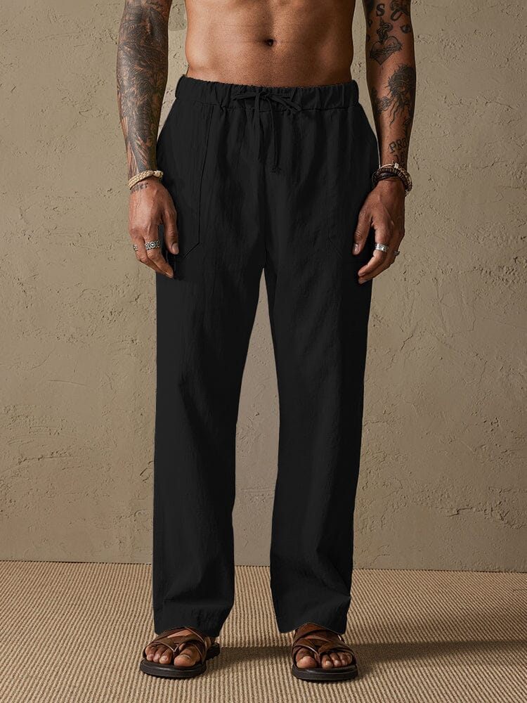 Cotton Linen Style Yoga Pants With Pockets
