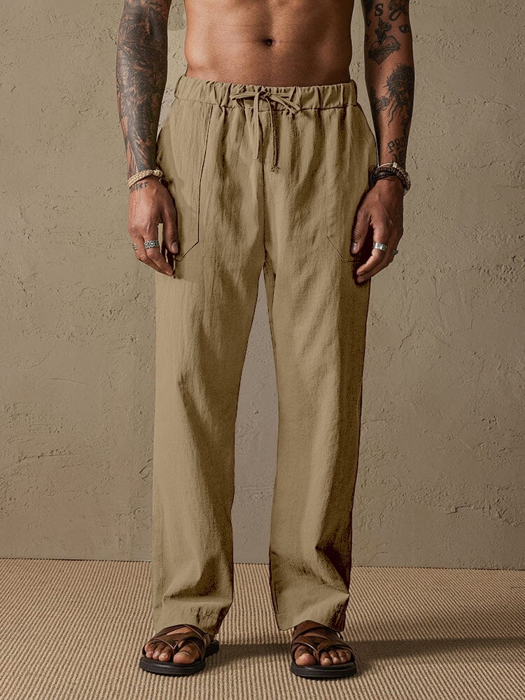 Cotton Linen Style Yoga Pants With Pockets