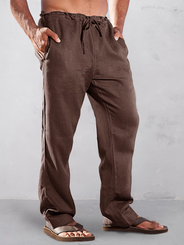 Casual Solid High Waist Cotton Linen Straight Pants