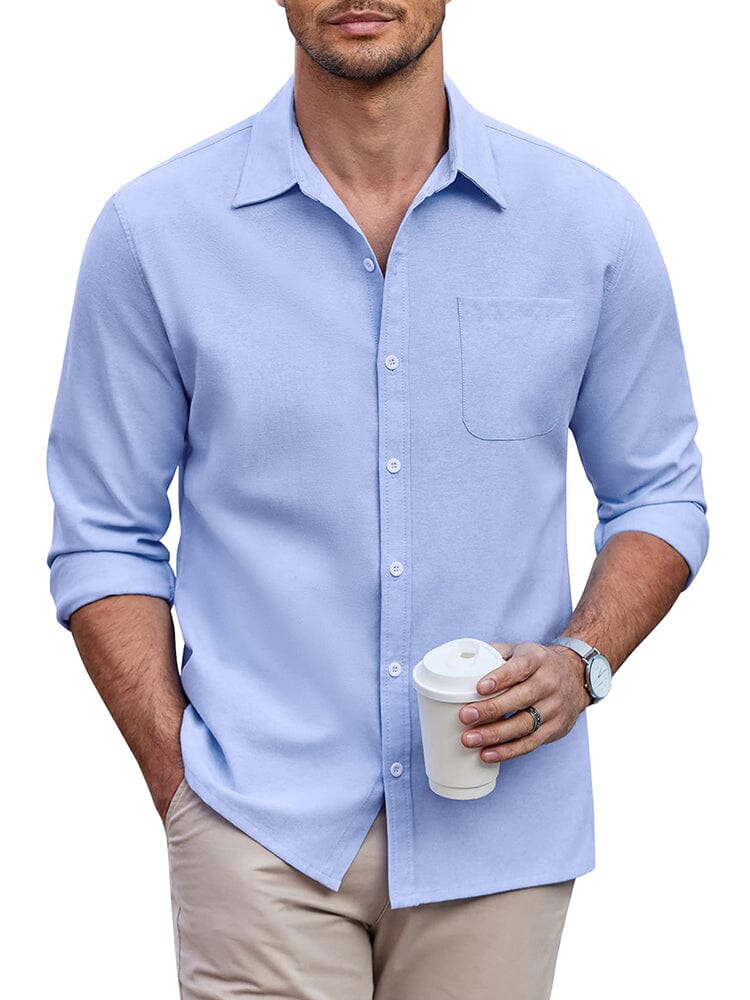 Classic Solid Long Sleeve Button Shirt with Chest Pocket (US Only)