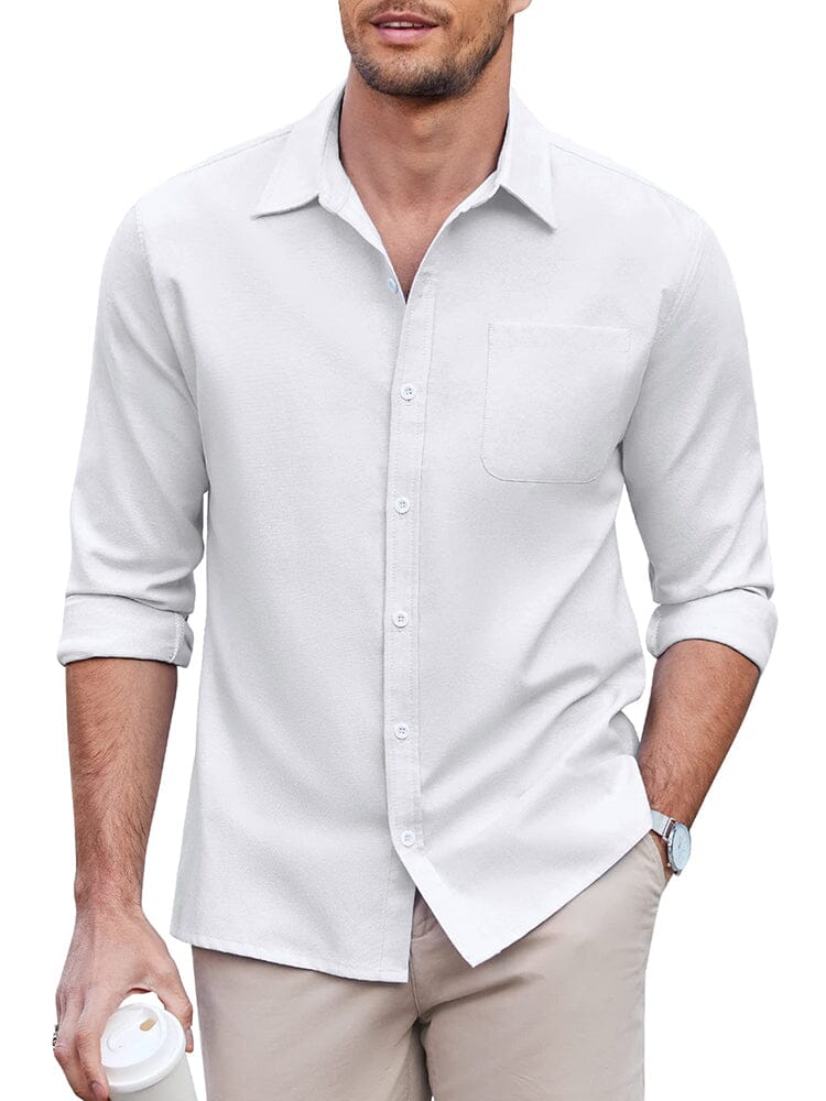 Classic Solid Long Sleeve Button Shirt with Chest Pocket (US Only)